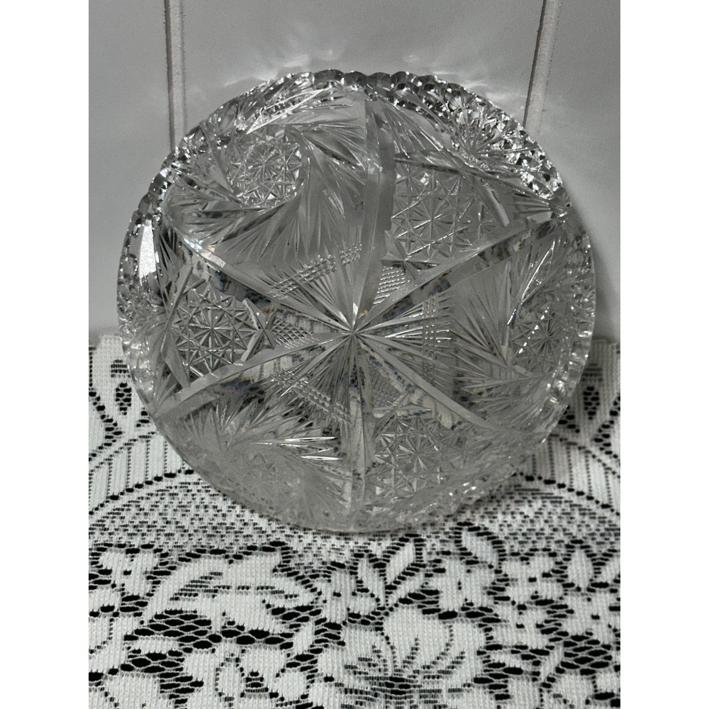 Vintage American Brilliant Period Cut Glass Crystal Bowl Starburst Hobstar 8in